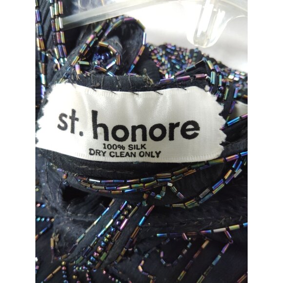 Vintage St. Honore 1920s-Inspired 100% Silk Black Beaded Flapper Dress Medium - Picture 8 of 9